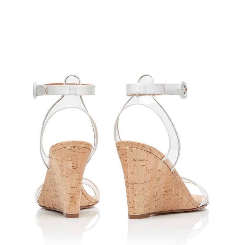 Women's Clear Strappy Fashion Wedge Heels Sandals PVC Wood Grain Wedges Women Shoes - Clothing Personality