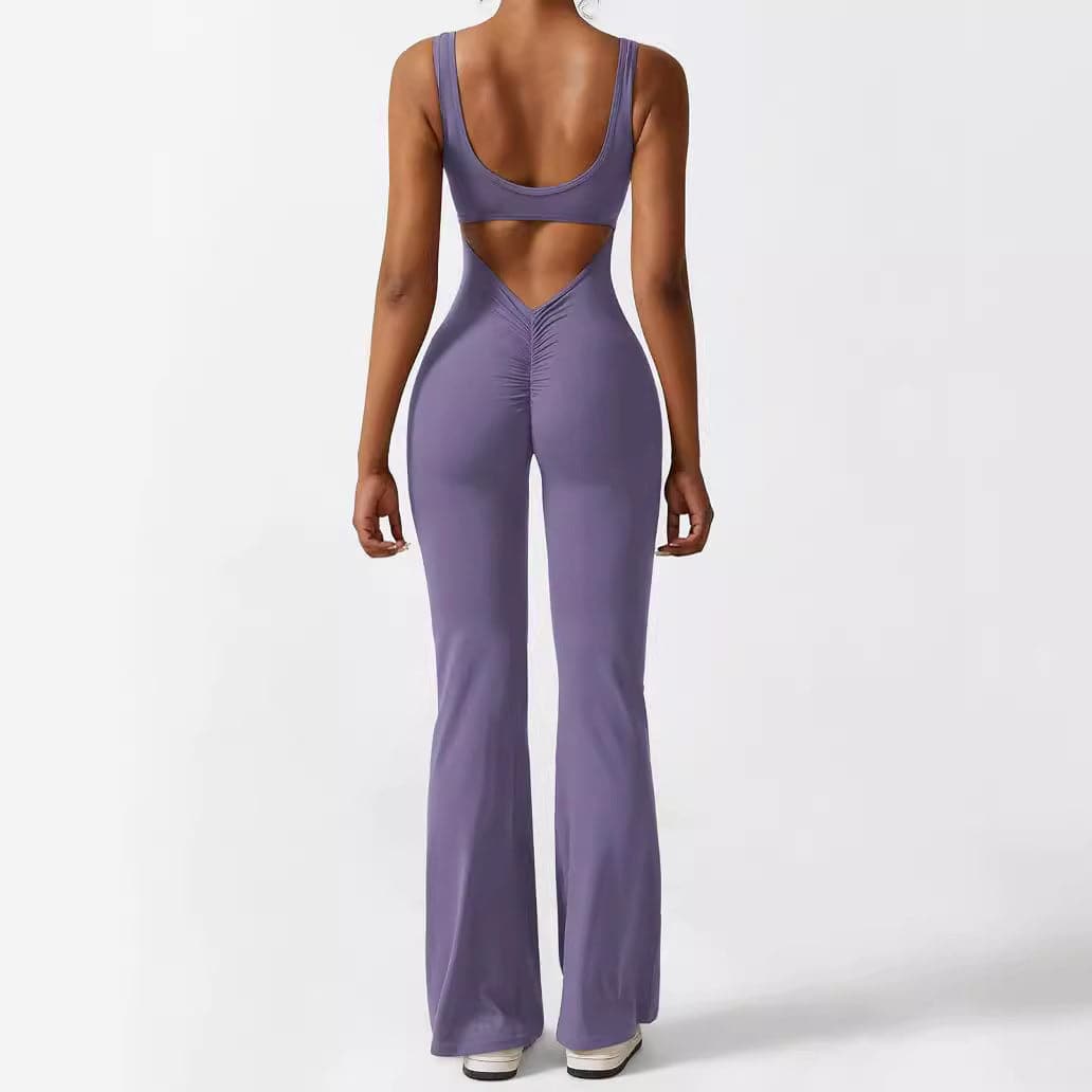 Women Sleeveless Flare Jumpsuits Fitness Yoga Long Pants - Clothing Personality