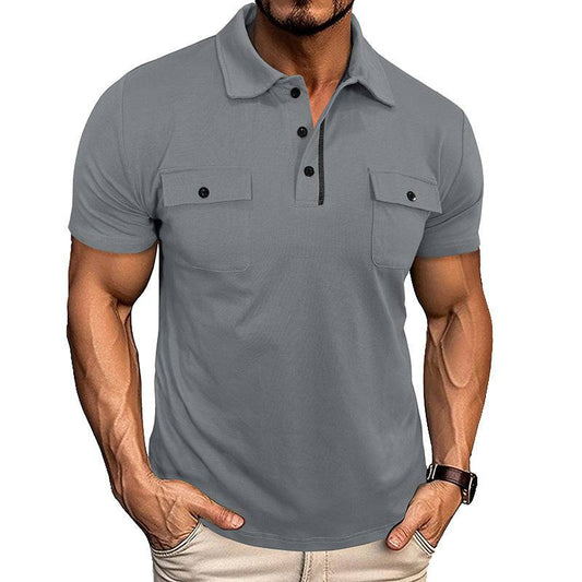 Men's Lapel Short Sleeve Outdoor Pocket Polo Shirt T-shirt - Clothing Personality