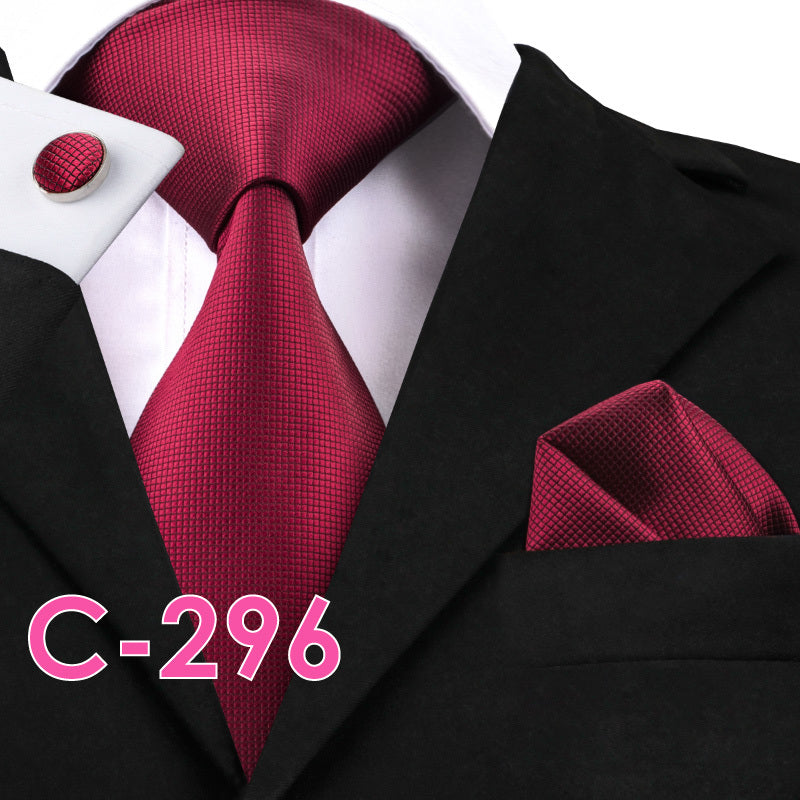 Solid Silk Men's Ties Neck Tie Set For Men Suits Tie Handkerchief Pocket Square - Clothing Personality