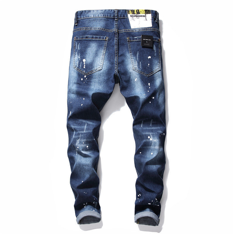 men jeans famous D2 Men slim jeans pants mens denim trousers zipper blue hole Pencil Pants - Clothing Personality