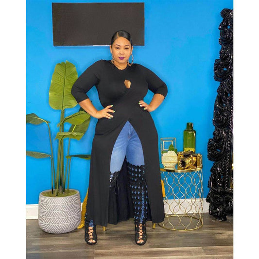 Plus Size Women's Split Dress Top - Clothing Personality