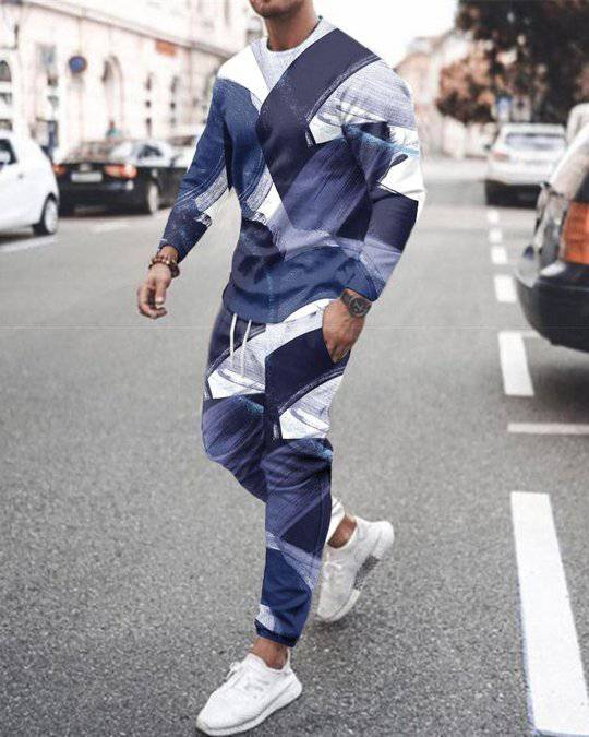 3d Digital Printing Crew Neck Sweater Sports Trousers Suit - Clothing Personality