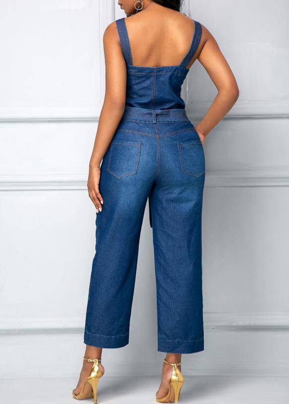 Sling Bowknot Denim Jumpsuit - Clothing Personality