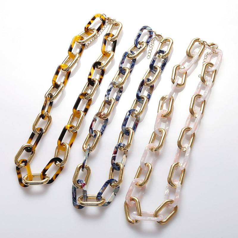 Acetate Acrylic Metal Buckle Stitching Leopard Print Plate Short Necklace - Clothing Personality