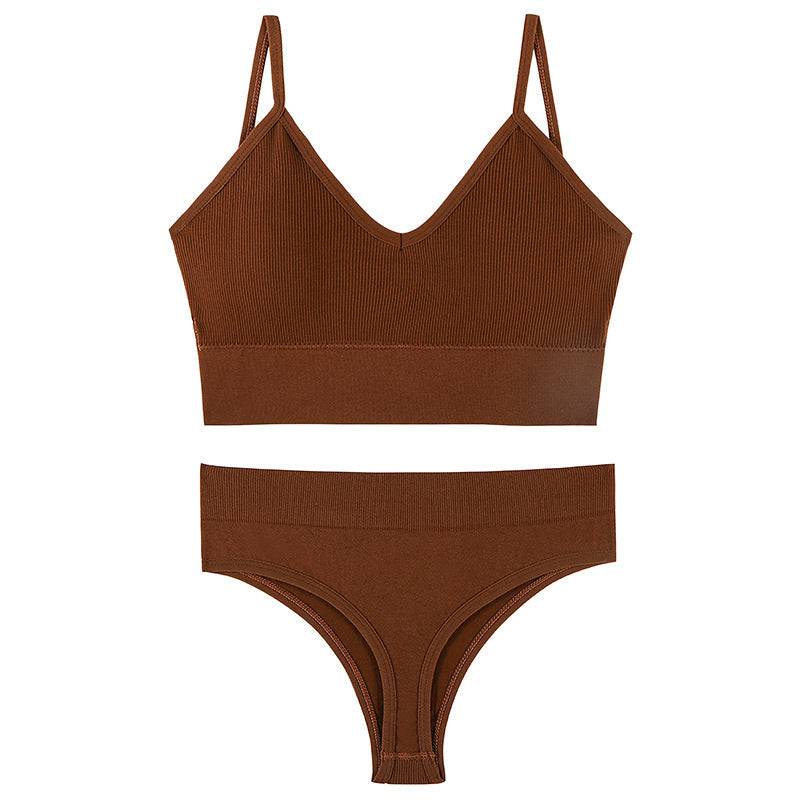 Women's Underwear Small Chest Push-up Thin Wireless Large Size Sports Sling Vest French Triangle Cup Bra Set - Clothing Personality
