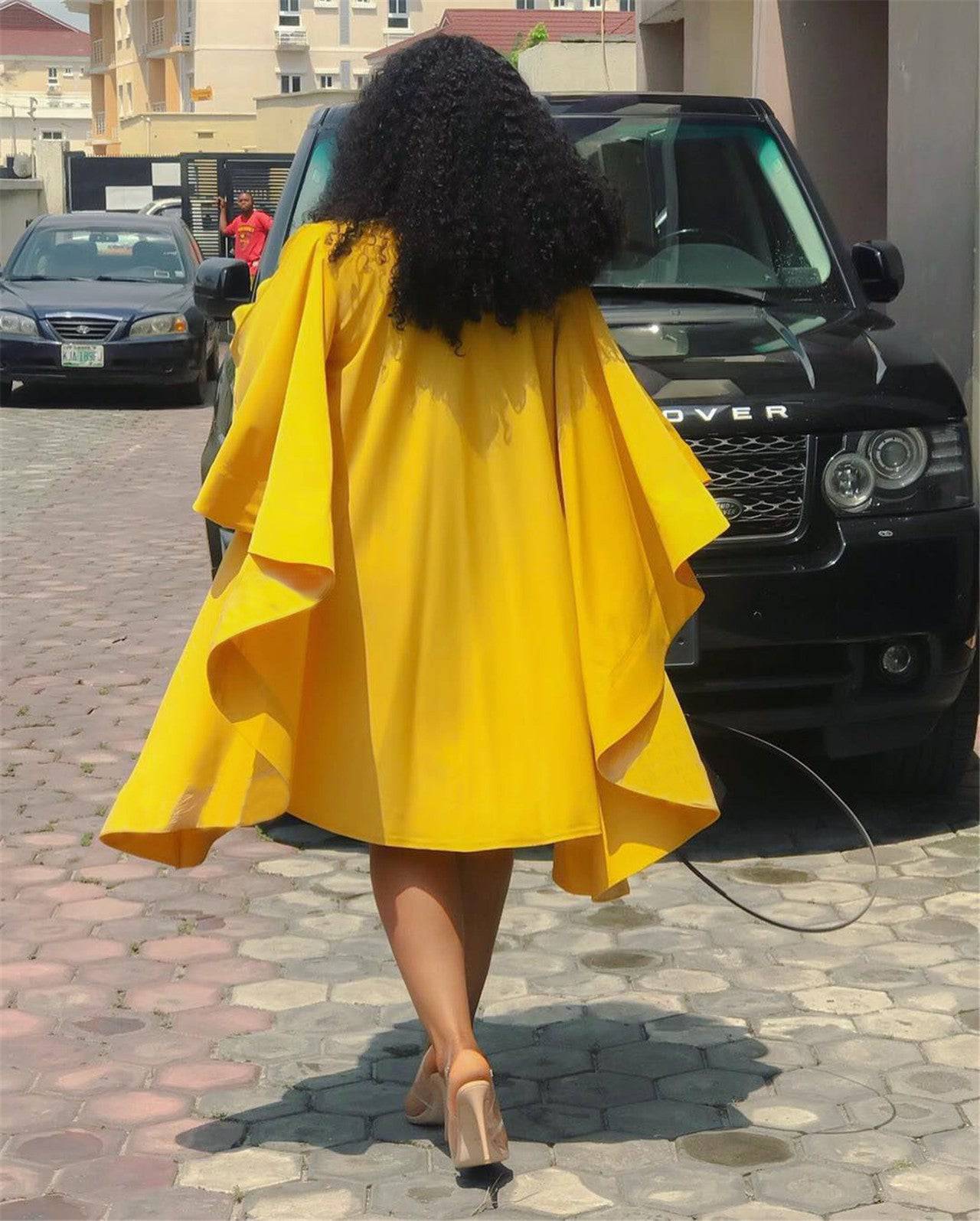 Women's Pleated Long Sleeve Flowy Loose Fit Midi Dress - Clothing Personality