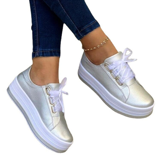Fashion Flats Sneakers Women Ribbon Lace-up Platform Shoes - Clothing Personality
