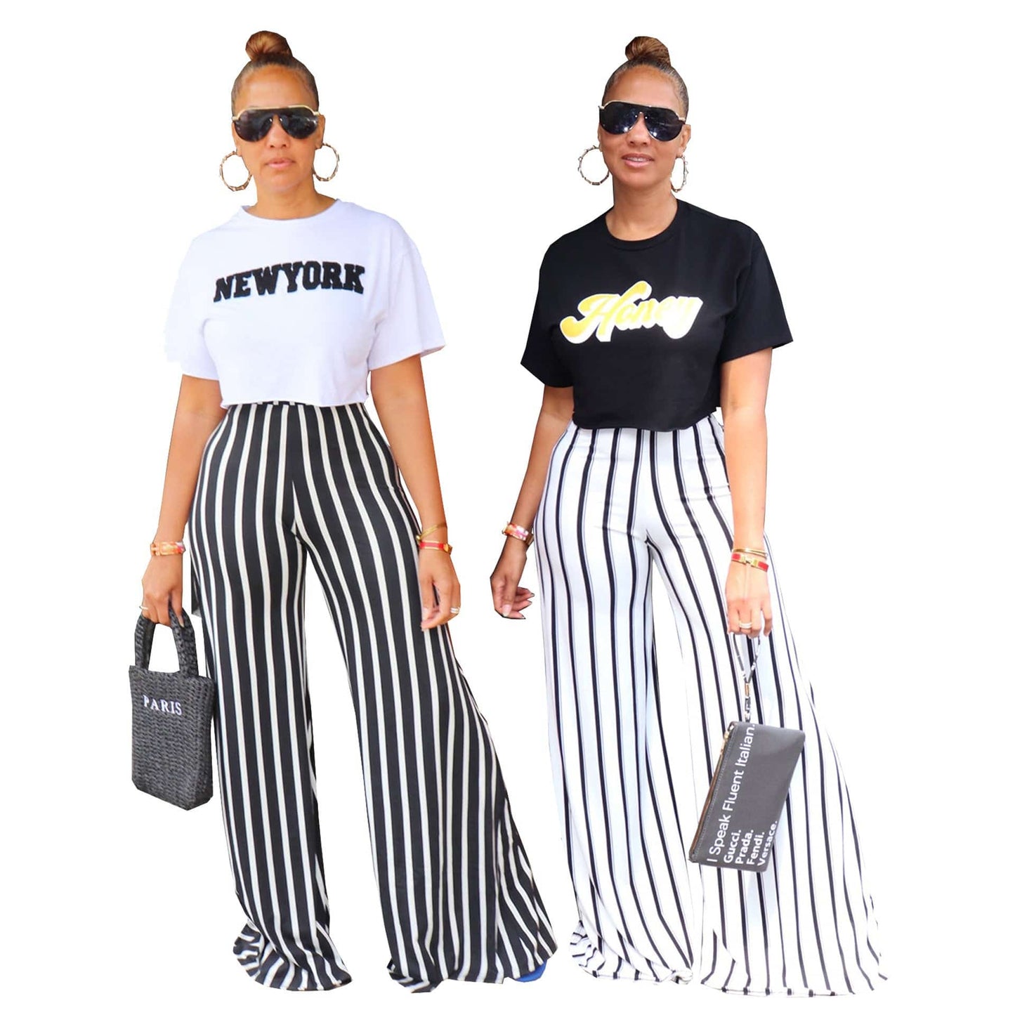 Fashion Casual Women's Striped Wide Leg Pants Summer - Clothing Personality
