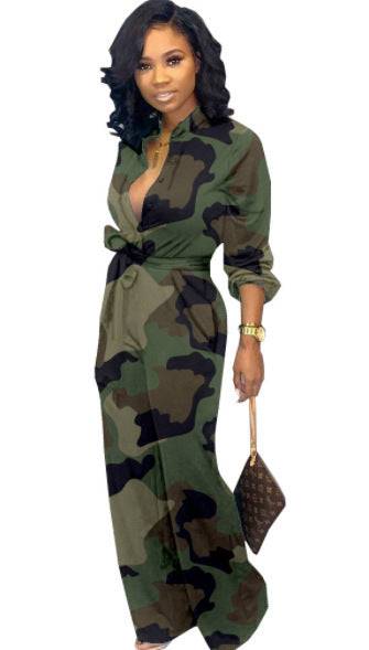 Women's Geometric Camo Print Wide Leg Pants Jumpsuit Camouflage Jumpsuit Romper - Clothing Personality