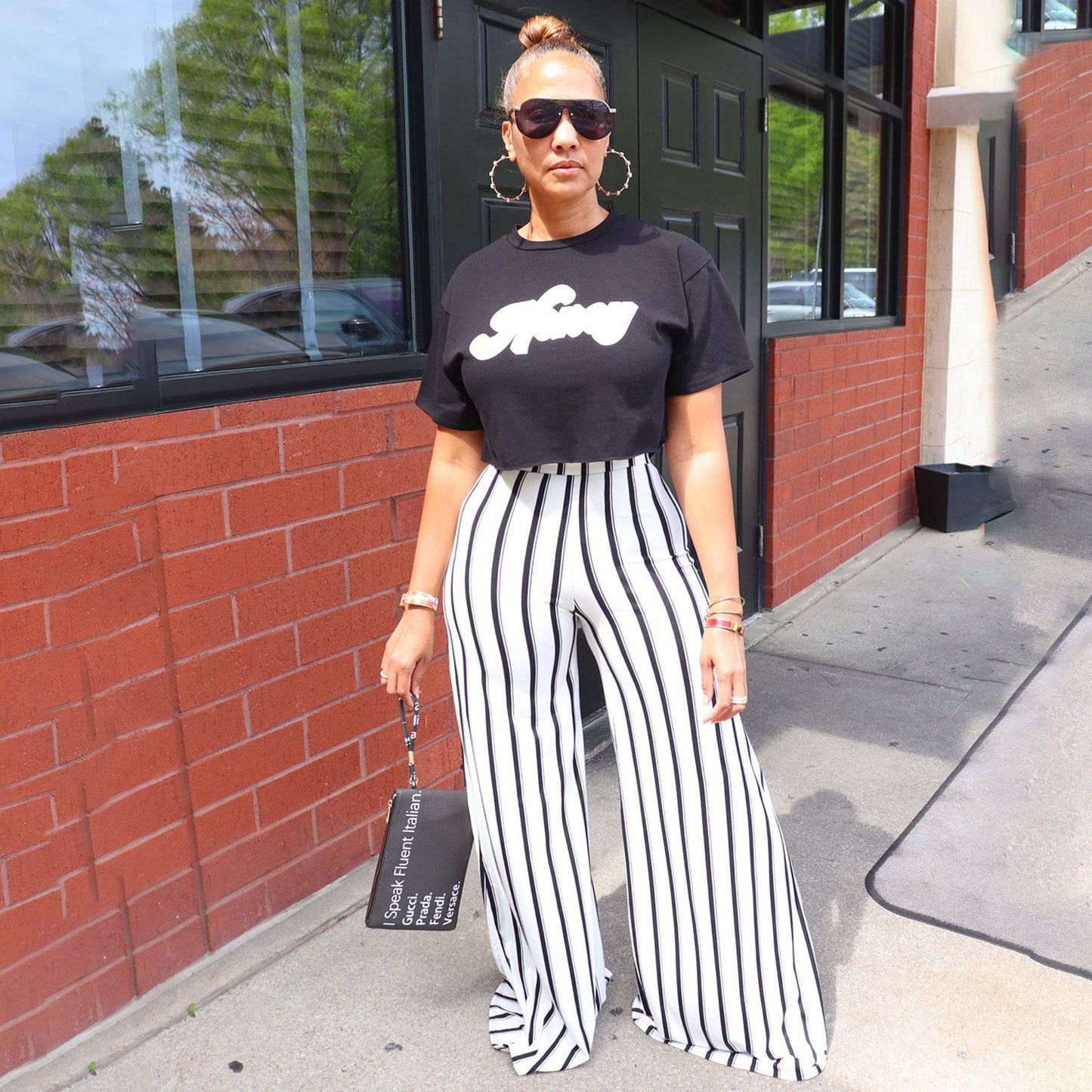Fashion Casual Women's Striped Wide Leg Pants Summer - Clothing Personality