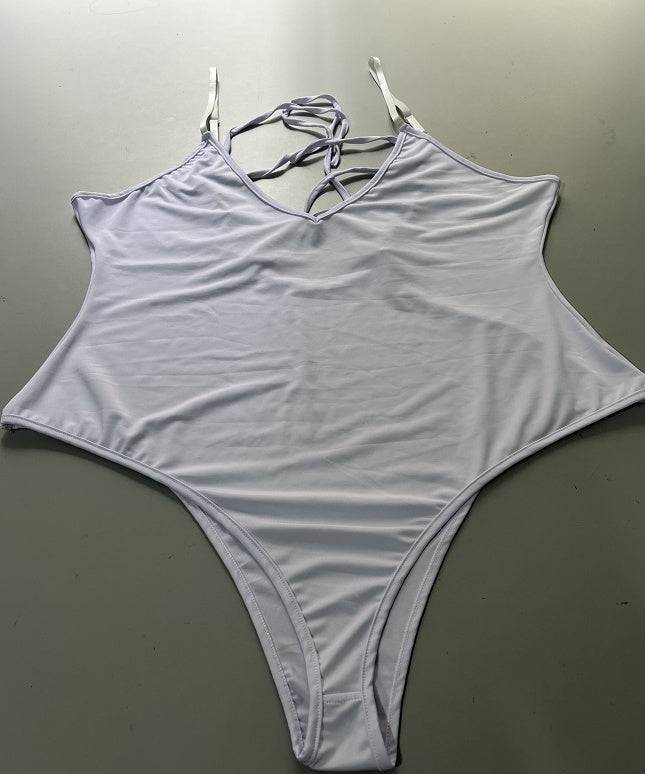 Summer Bikini Backless String Large Size Sexy Solid Color Triangle One-piece Swimsuit Womens Clothing - Clothing Personality