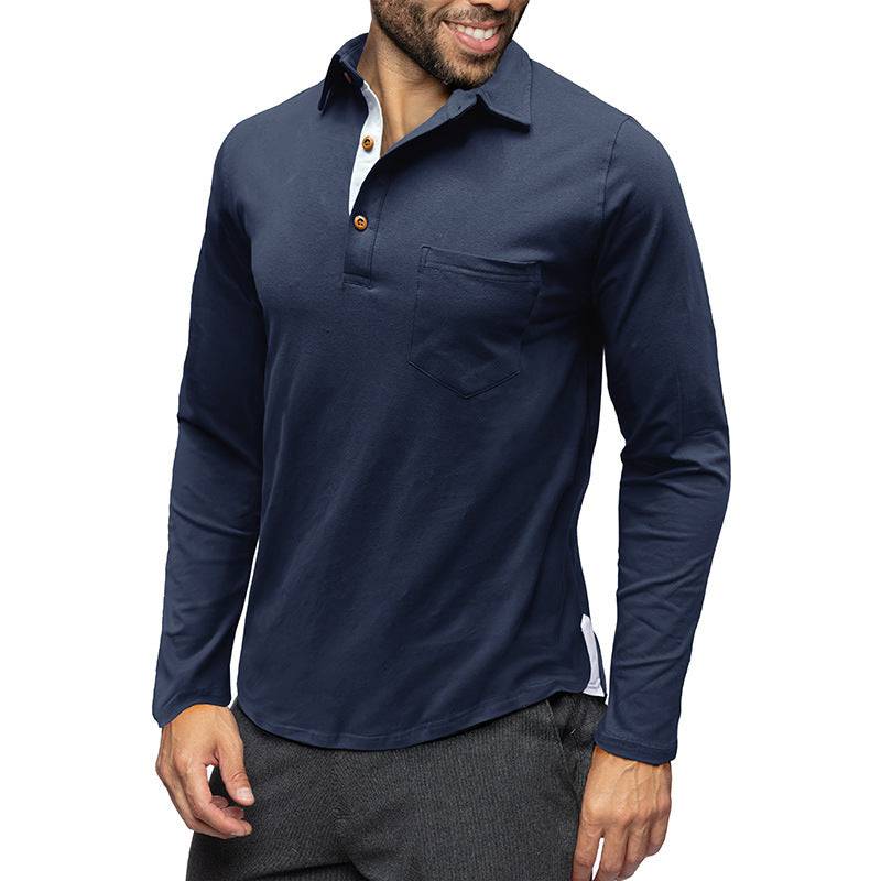 Retro Lapels T-shirt Men's Long-sleeved Top - Clothing Personality
