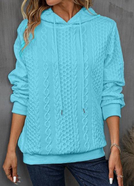 Plus Size Casual Jacquard Hooded Lace-up Long Sleeve Sweatshirt - Clothing Personality