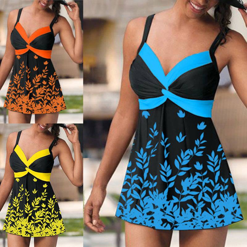 Tankini Leaf Flower Big Skirt Swimsuit Split - Clothing Personality