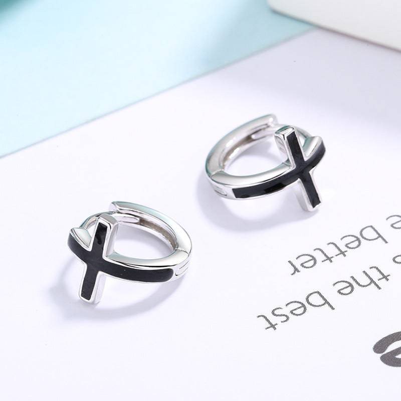S925 Sterling Silver Cross Earrings - Clothing Personality