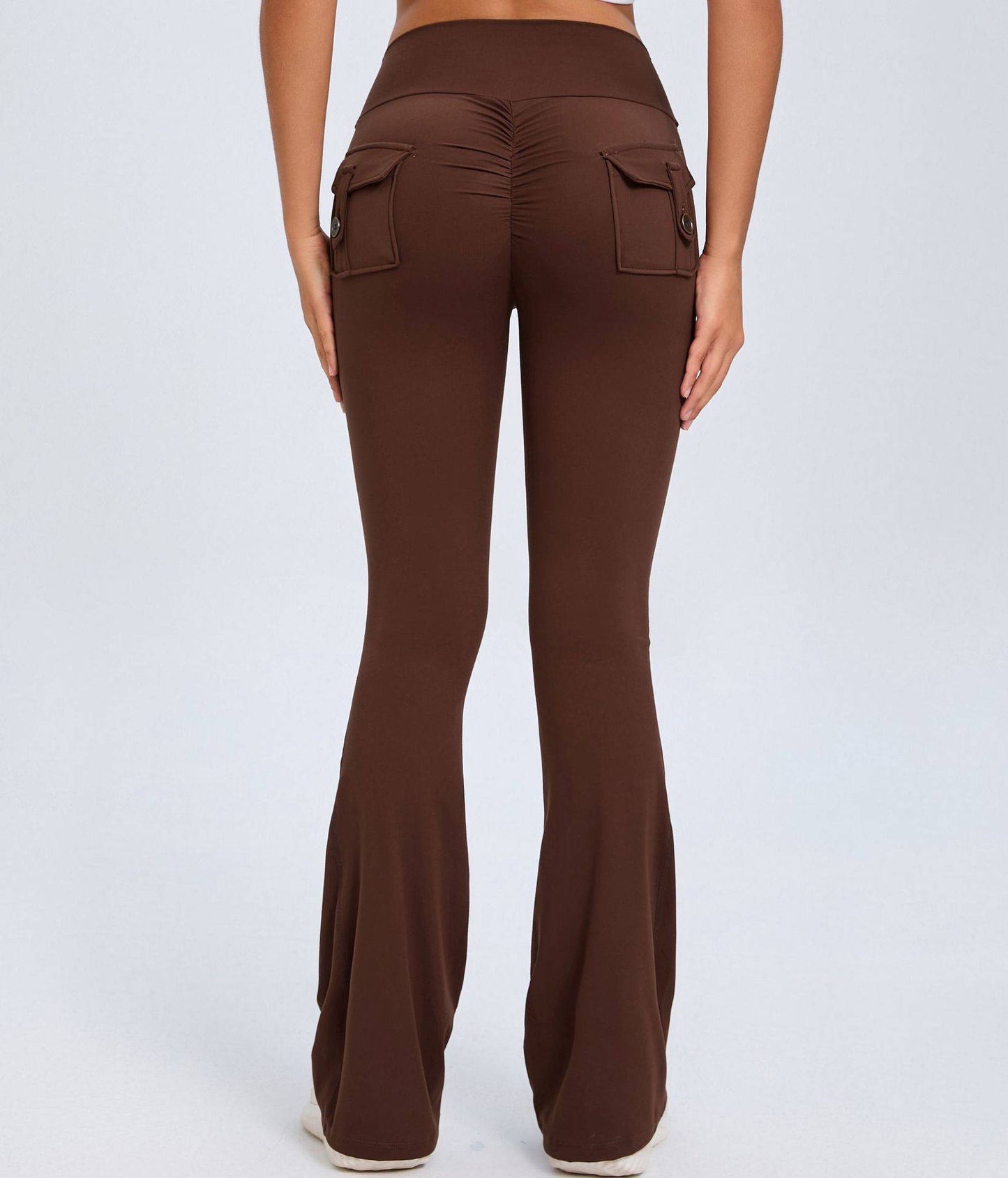 Yoga Fitness Flared Pants With Pockets Ins Fashion Slim High Waist Sports Trousers Scrunch Butt Booty Workout Lifting Leggings - Clothing Personality