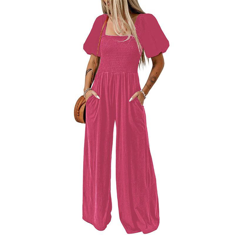 Women's Square Collar Short Sleeve Jumpsuit - Clothing Personality