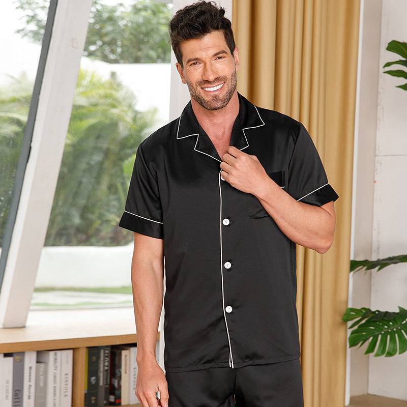 Ice Silk Pajamas Men Solid Color Polo Collar Suit - Clothing Personality