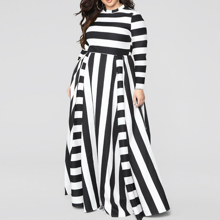 Women's Flowy Dress Plus Size Striped A-line Dress - Clothing Personality