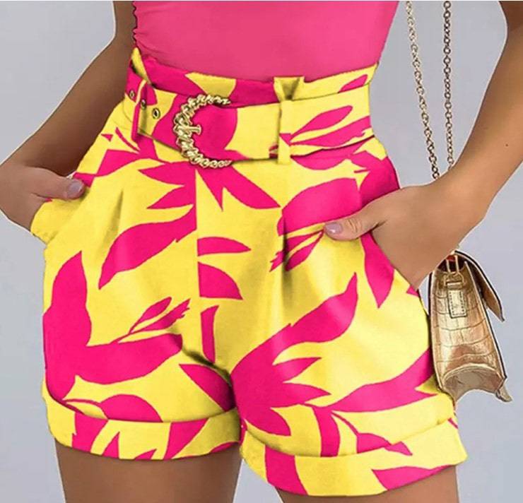 Floral Printed Sleeveless Tank Top Mini Shorts Set Vest Casual Shorts Suit Women - Clothing Personality