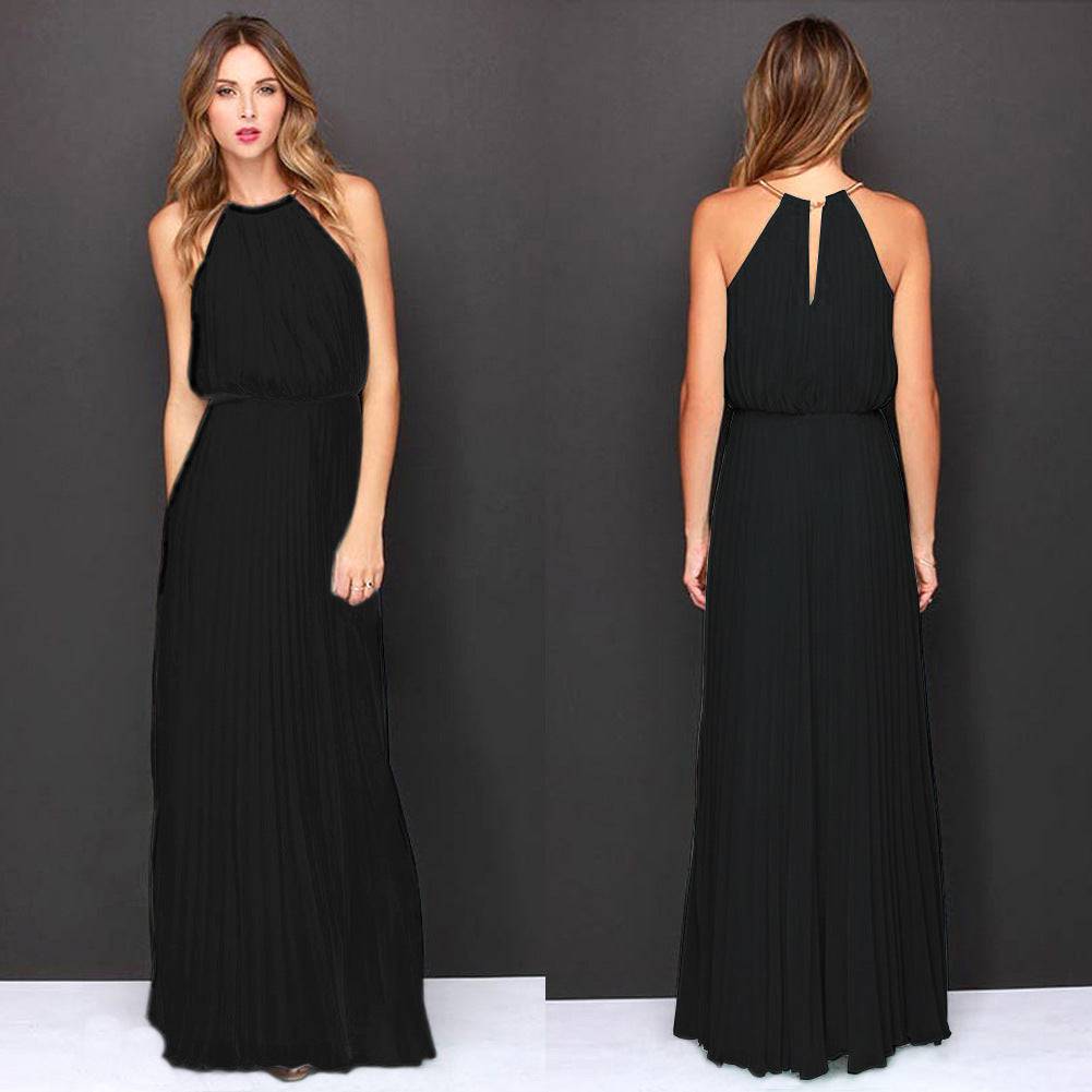 Women's Sleeveless Flowy Pleated Loose Fit Empire Waist Maxi Party Women Long Dress Clothes - Clothing Personality