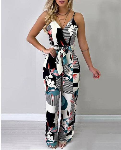 Women's Sphagetti Strap Empire Waist Wide-Leg Jumpsuit - Clothing Personality