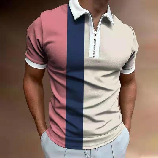 Men's POLO Shirt Striped Printed Short Sleeve T-Shirt Lapel Shirt - Clothing Personality