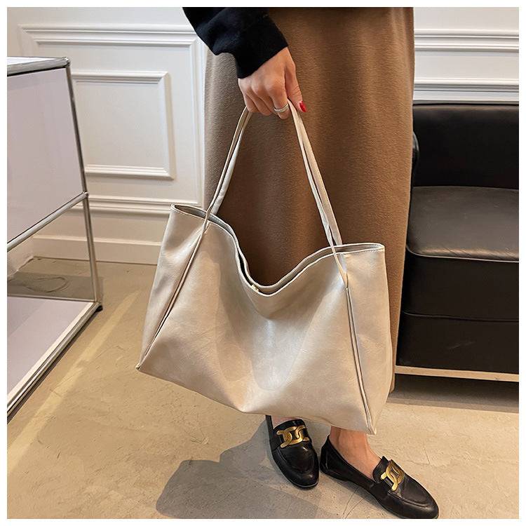 Vintage Women's Tote Bag Athletic Casual Fashion Large Capacity Leather Shoulder Bag Shopper Harajuku Simple Handbag - Clothing Personality