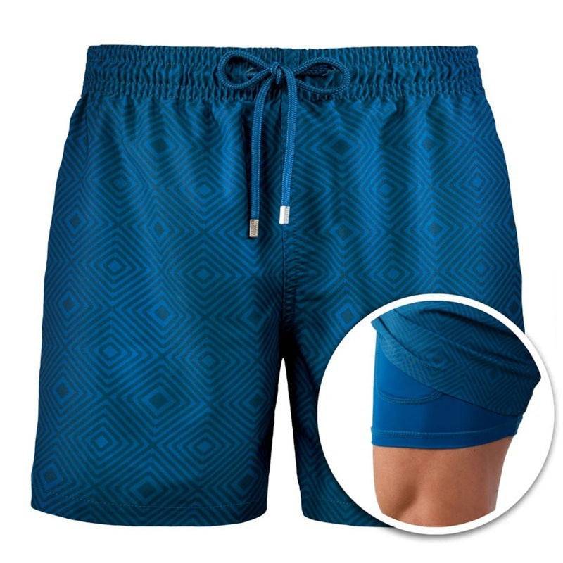 Men's Printed Beach Shorts Sports Double Layer Shorts Summer - Clothing Personality