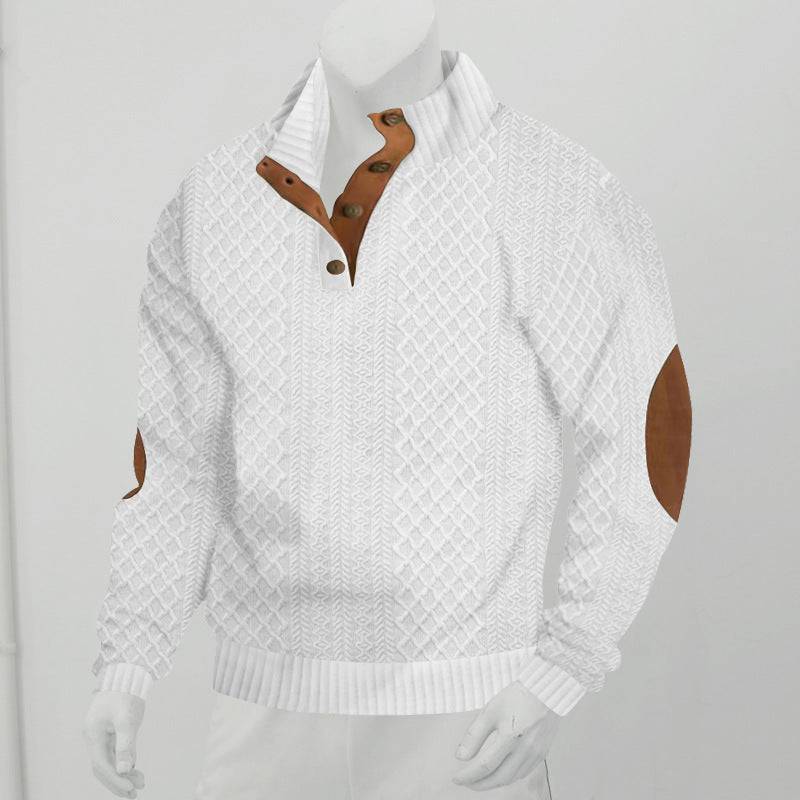 Men's Stand Collar Sweatshirt Long Sleeve Jacquard Knitted Pullover Sweater - Clothing Personality