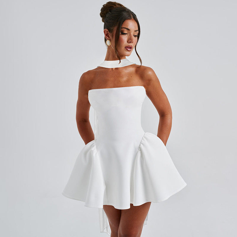 Sexy Tube Top Dress With Back Zipper Design Ins Fashion Short Dress For Party Clothing Women - Clothing Personality