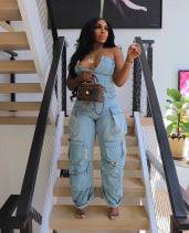 Single-breasted Multi-pocket Workwear Jumpsuit - Clothing Personality