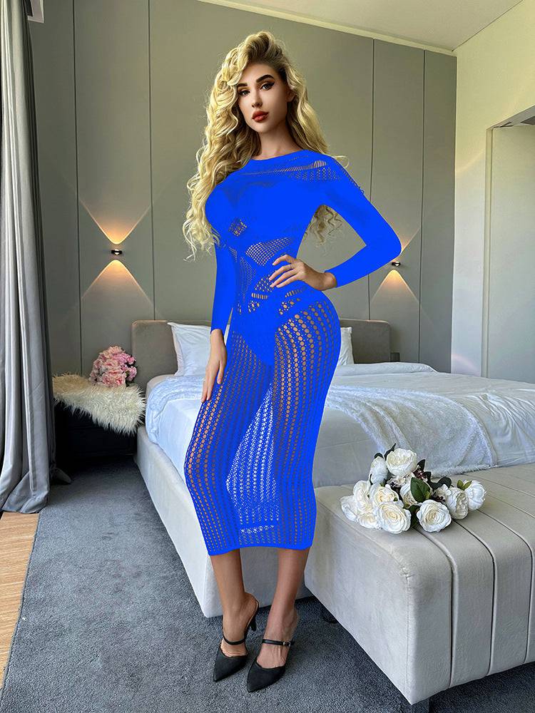 Sexy Lingerie Nightdress Super Plus Size Long Sleeve Transparent Cutout - Clothing Personality