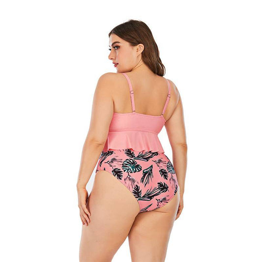 Swimsuit Women's Triangle High Waist Printed Solid Color Tankini Swimsuit - Clothing Personality