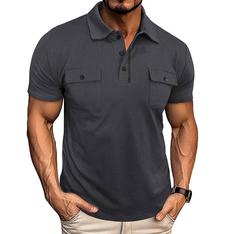 Men's Lapel Short Sleeve Outdoor Pocket Polo Shirt T-shirt - Clothing Personality