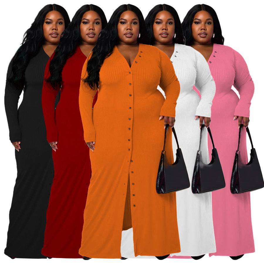 Plus Size Women's Sunken Stripe Split Dress - Clothing Personality