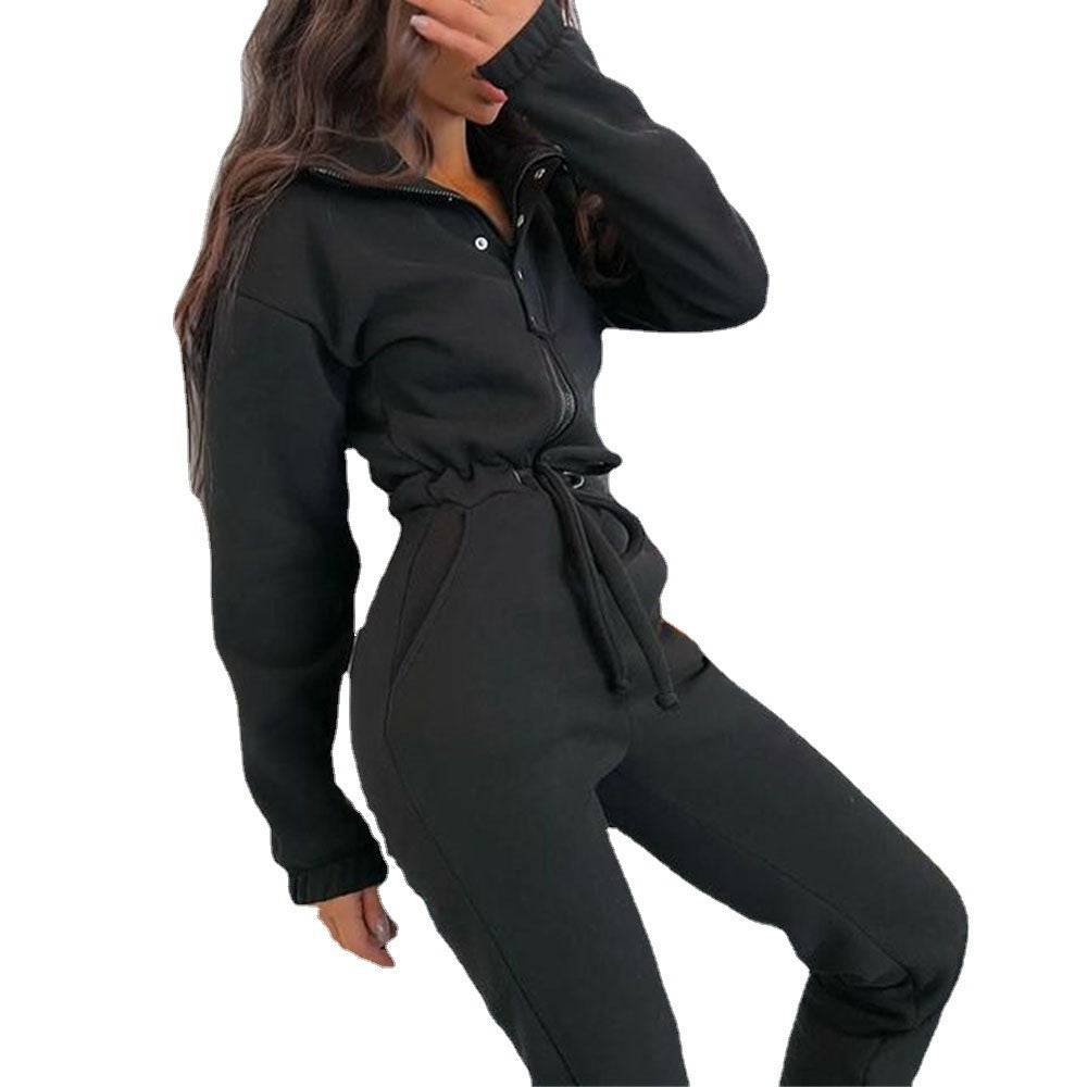 Stand-up Collar Cinched European And American Leisure Jumpsuit - Clothing Personality