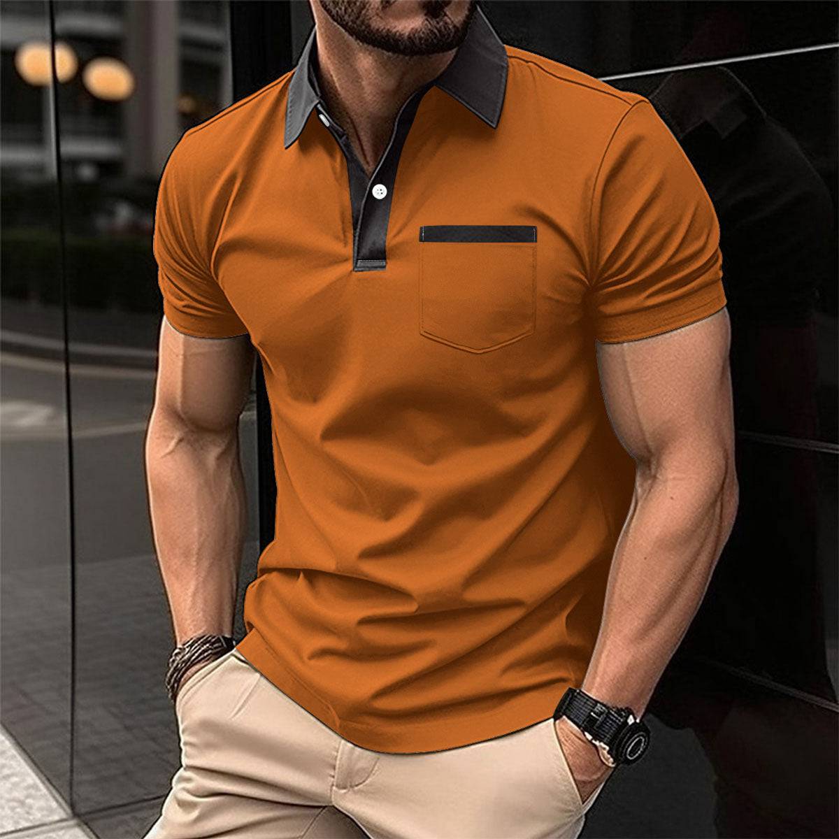 Men's Lapel Fashion Slim Pocket Short-sleeved T-shirt Polo Shirt - Clothing Personality