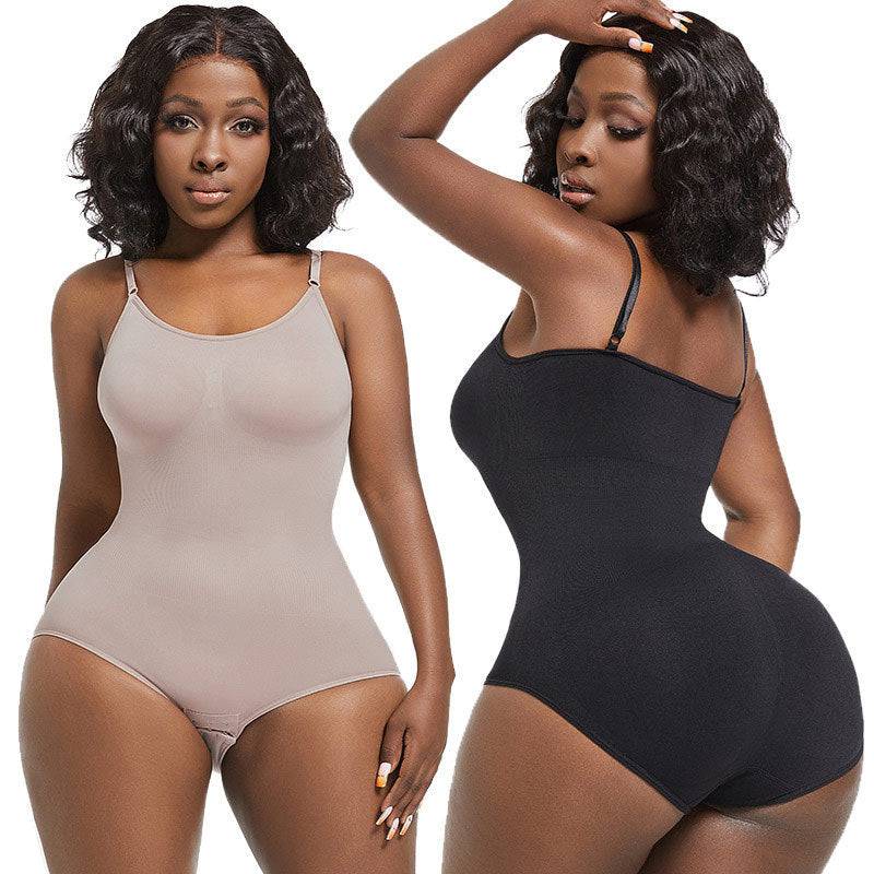 Close-up of beige body shaping bodysuit fabric showing smooth texture