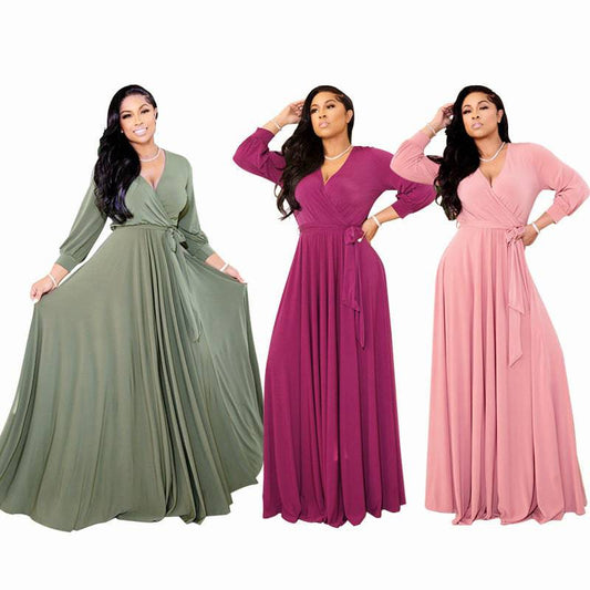 Fashion Long Sleeve Plus Size Dress Women's Mature Conservative