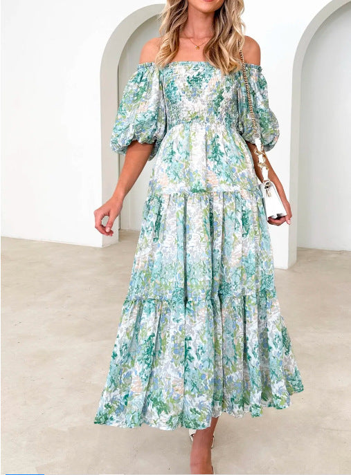 Off-shoulder Off-shoulder Collar Fashion Floral Dress - Clothing Personality