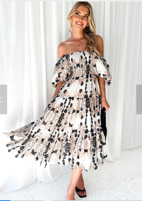 Off-shoulder Off-shoulder Collar Fashion Floral Dress - Clothing Personality