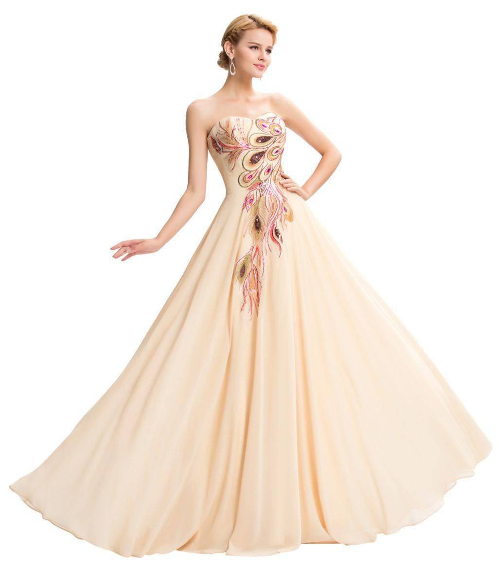 Women's Embroidered Peacock Print Dress Gown - Clothing Personality