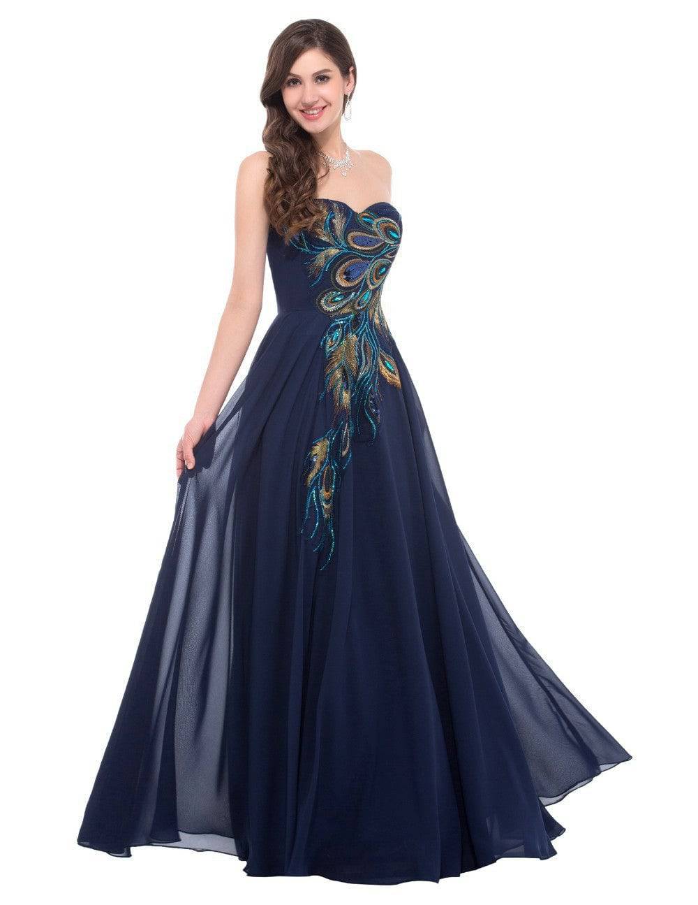 Women's Embroidered Peacock Print Dress Gown - Clothing Personality