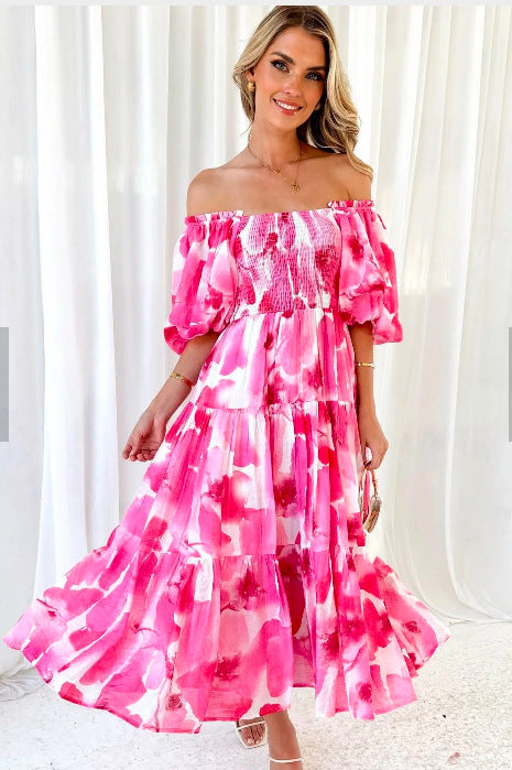 Off-shoulder Off-shoulder Collar Fashion Floral Dress - Clothing Personality