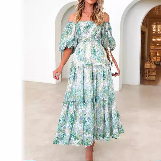 Off-shoulder Off-shoulder Collar Fashion Floral Dress - Clothing Personality