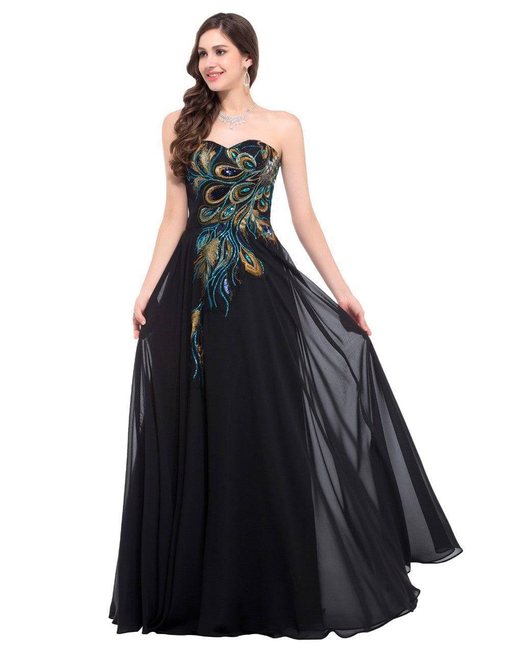Women's Embroidered Peacock Print Dress Gown - Clothing Personality
