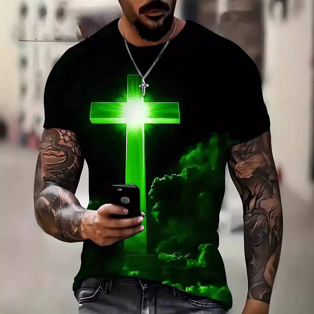 Men's Cross 3D Digital Printing Loose Casual Short Sleeve - Clothing Personality