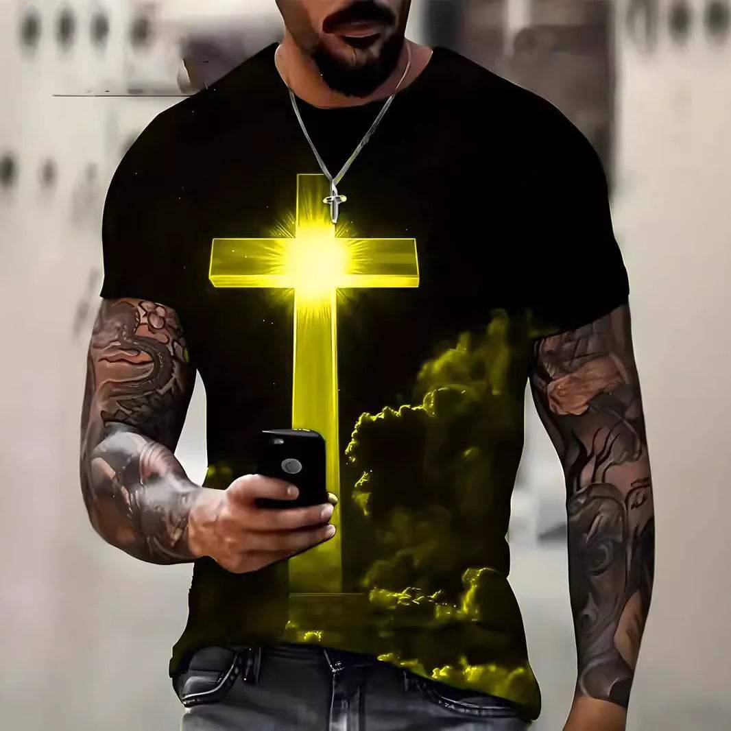 Men's Cross 3D Digital Printing Loose Casual Short Sleeve - Clothing Personality